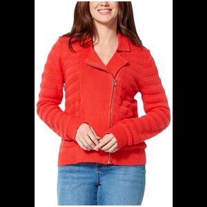 LB70 by Lloyd Boston Women's Moto Sweater Cardigan Poppy Red - Regular